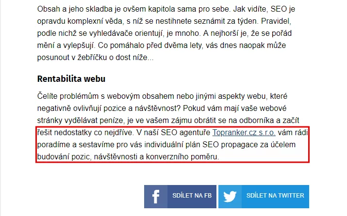 Jak správně psat PR články / SEO články – zjistěte, co jsou zač obrázek 8 Kompromis: Reklama na konci PR článku